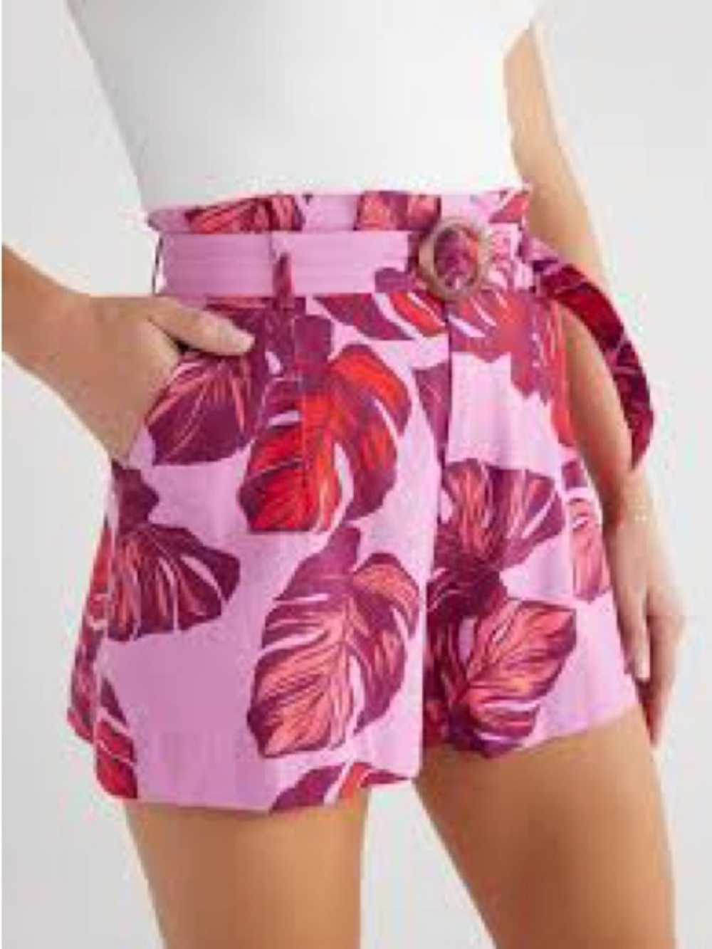 Sofia Jeans by Sofia Vergara Tropical Print linen blend Paperbag Shorts